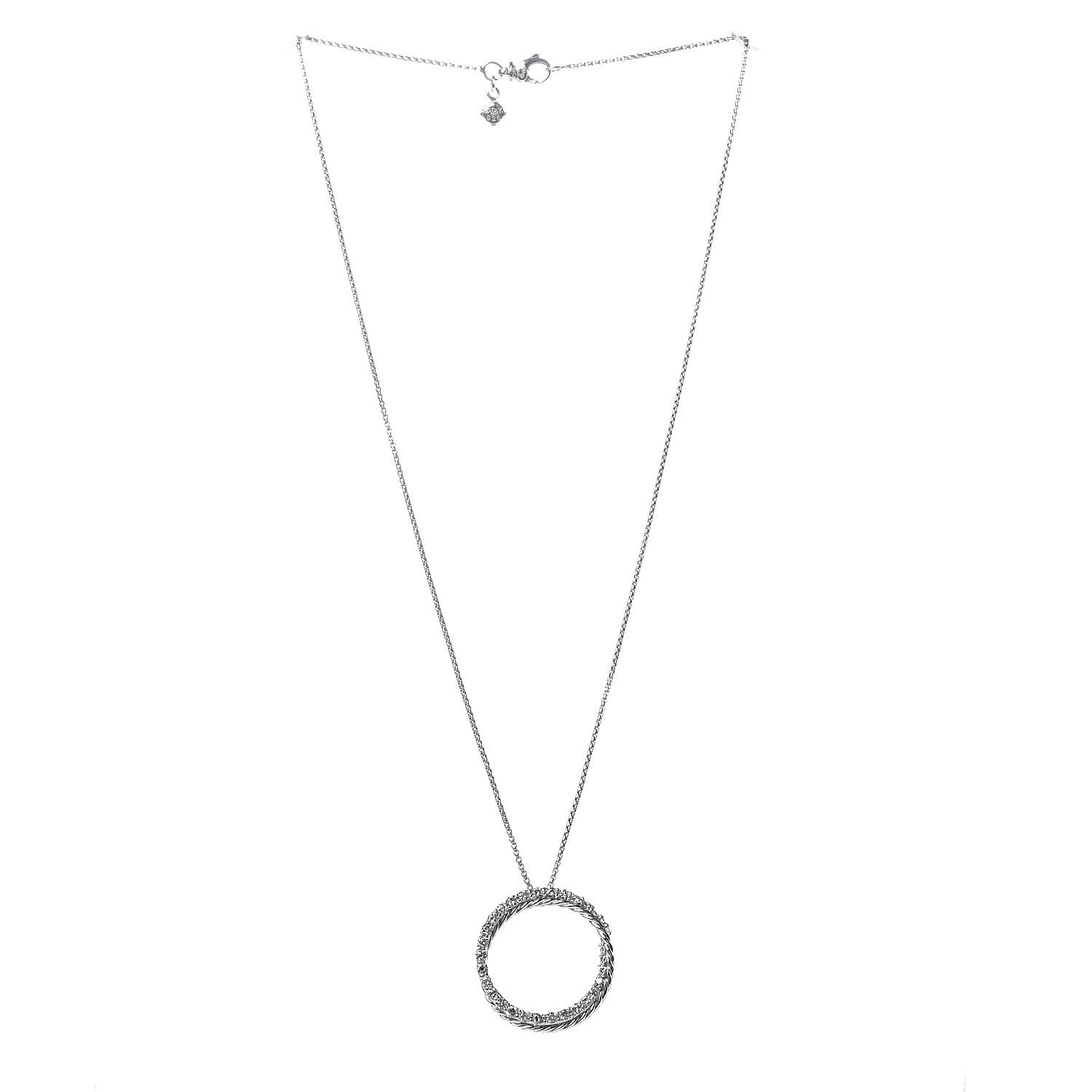 David Yurman Sterling Silver Diamond Crossover Circle Pendant Necklace 3 of 7