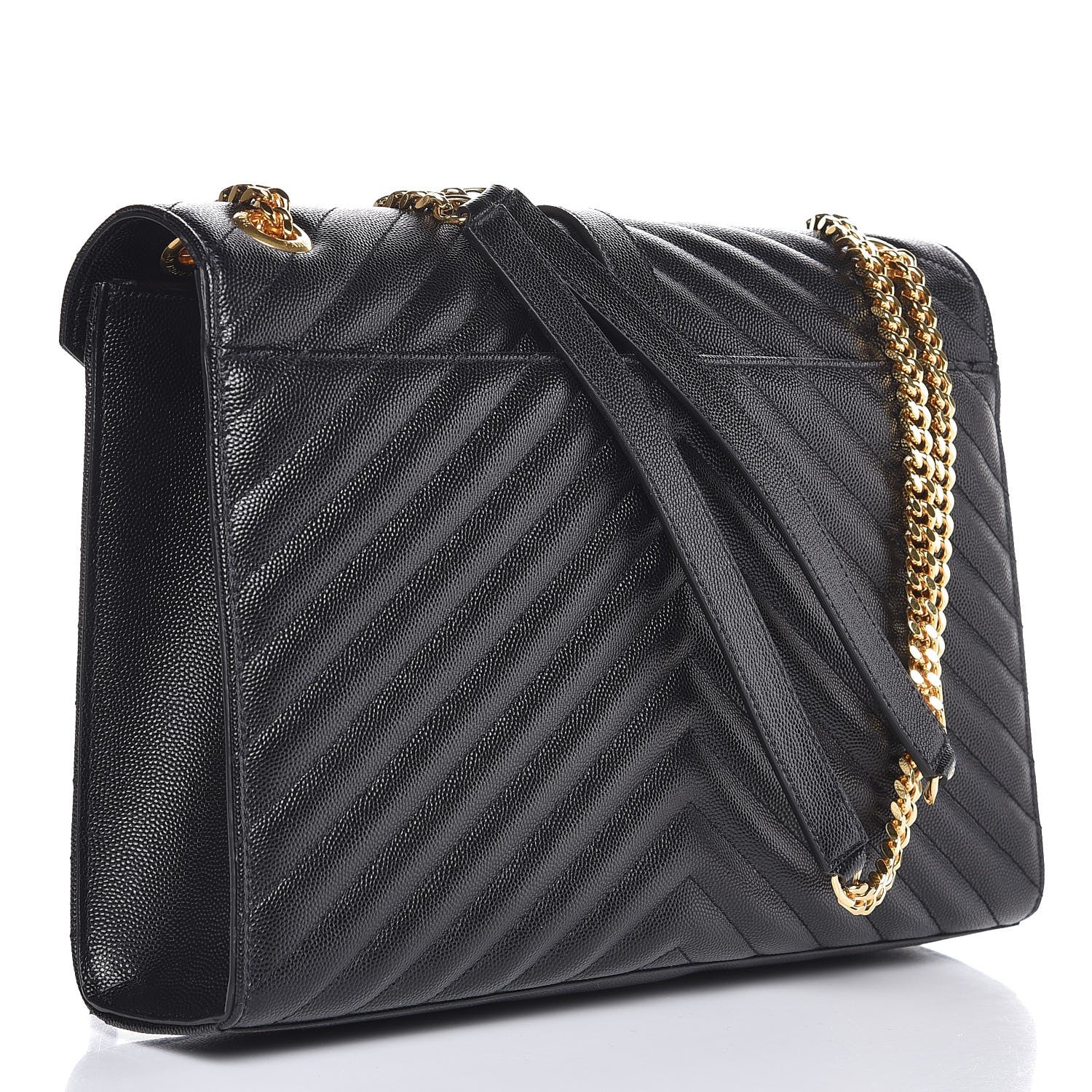 Saint Laurent Grain De Poudre Matelasse Chevron Large Monogram Satchel Black 3 of 8