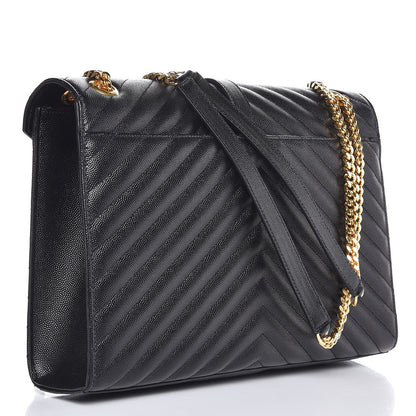 Saint Laurent Grain De Poudre Matelasse Chevron Large Monogram Satchel Black 3 of 8
