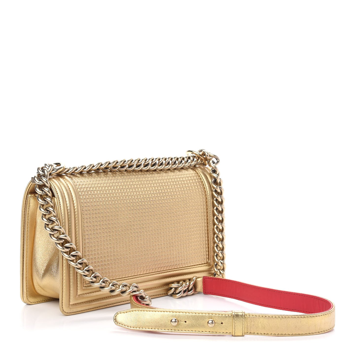 Metallic Lambskin Embossed Medium Cube Boy Flap Gold