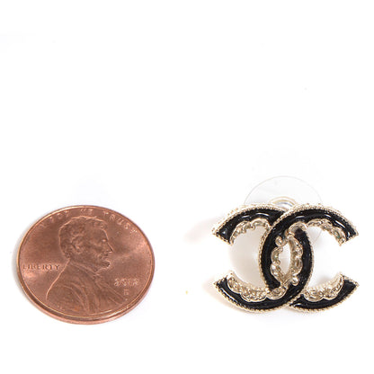Chanel Enamel CC Baroque Earrings Black Gold 2 of 6