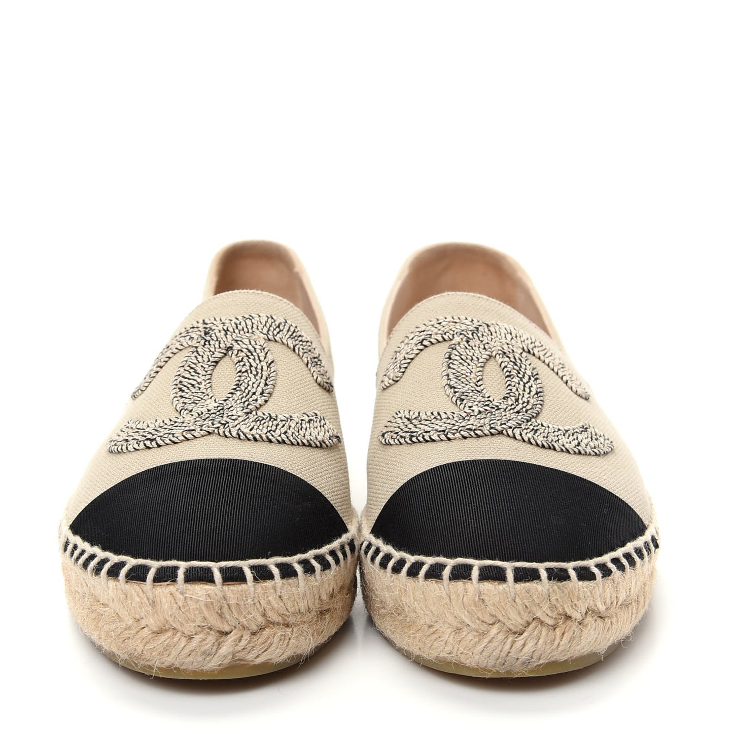 Canvas Grosgrain CC Espadrilles 36 Beige Black