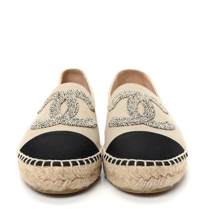 Chanel Canvas Grosgrain CC Espadrilles 36 Beige Black 2 of 11