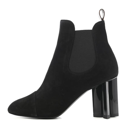 Louis Vuitton Suede Monogram Uniformes Cap Toe Chelsea 80mm Ankle Boots 37.5 Black 1 of 15