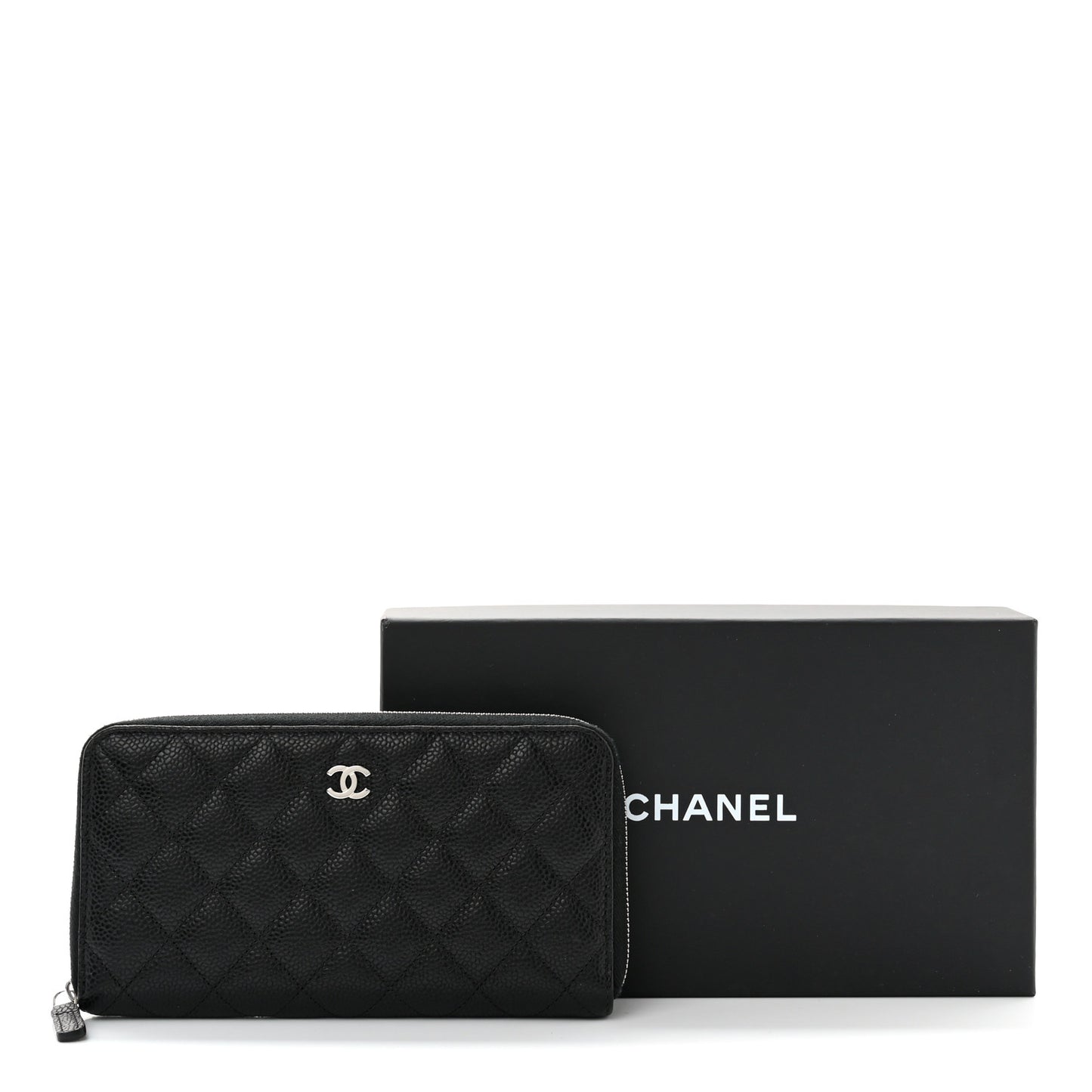Caviar Quilted Large Gusset Zip Around Wallet Black