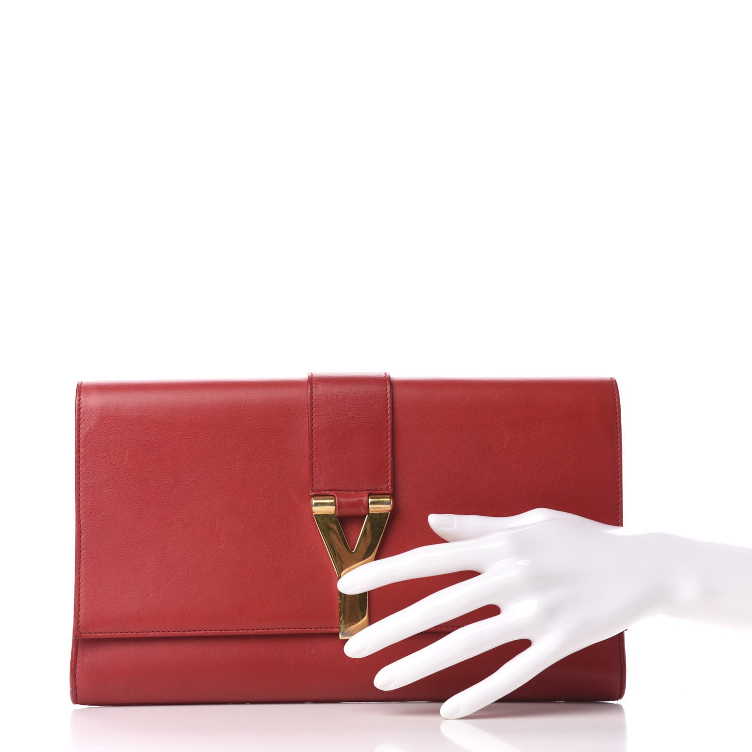 Saint Laurent Calfskin Classic Y Ligne Clutch Red 2 of 6