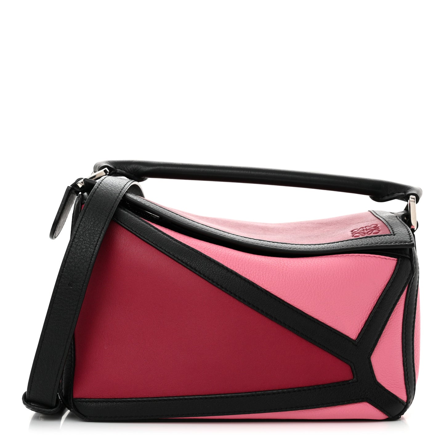 Calfskin Small Graphic Puzzle Bag Raspberry Wild Rose
