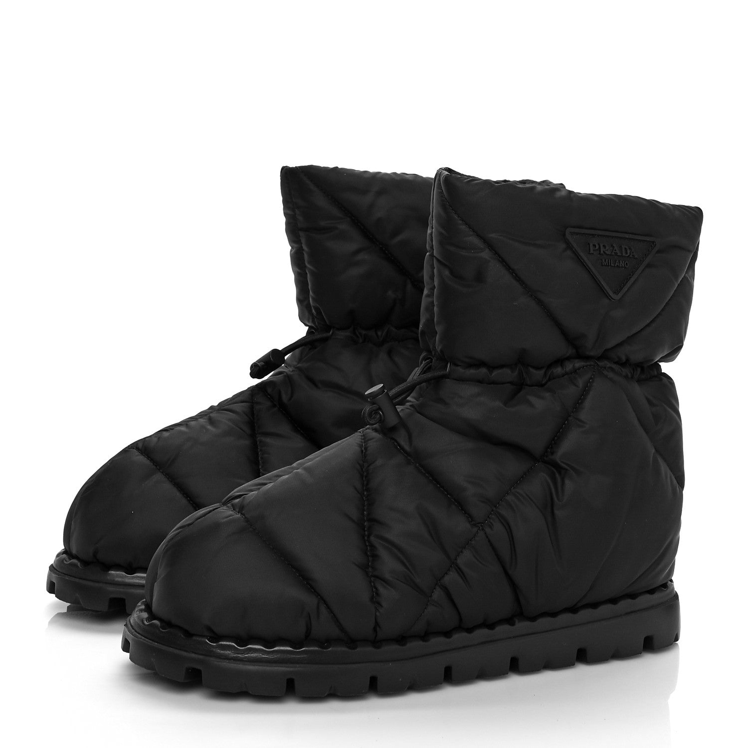 Prada Re-Nylon Piuma Triangle Logo Padded Drawcord 20mm Snow Boots 37.5 Black 3 of 7