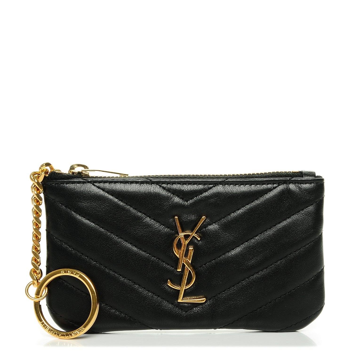 Saint Laurent Calfskin Matelasse Monogram Key Pouch Black 1 of 6
