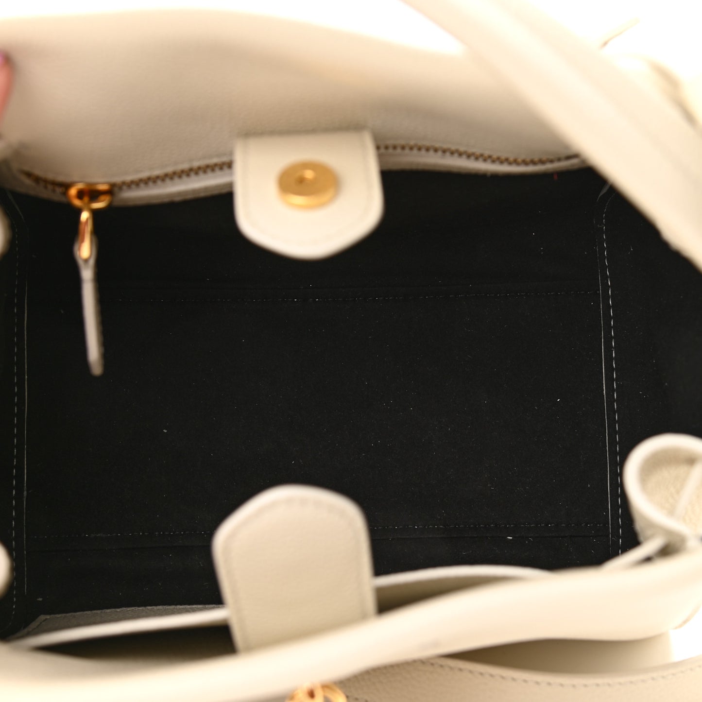 Grained Calfskin Small Padlock Top Handle Chalk