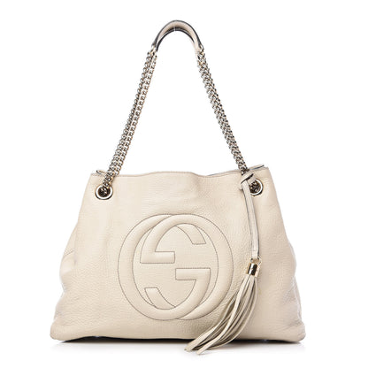 Gucci Pebbled Calfskin Medium Soho Chain Shoulder Bag Off White 1 of 11