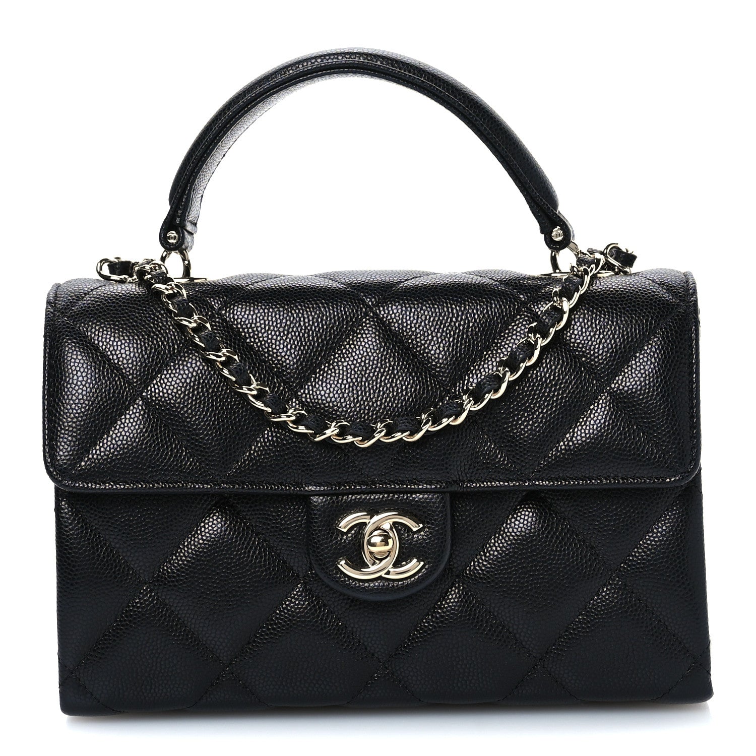 Chanel Caviar Quilted Retro Mini Twist Top Handle Clutch Flap Black 1 of 12