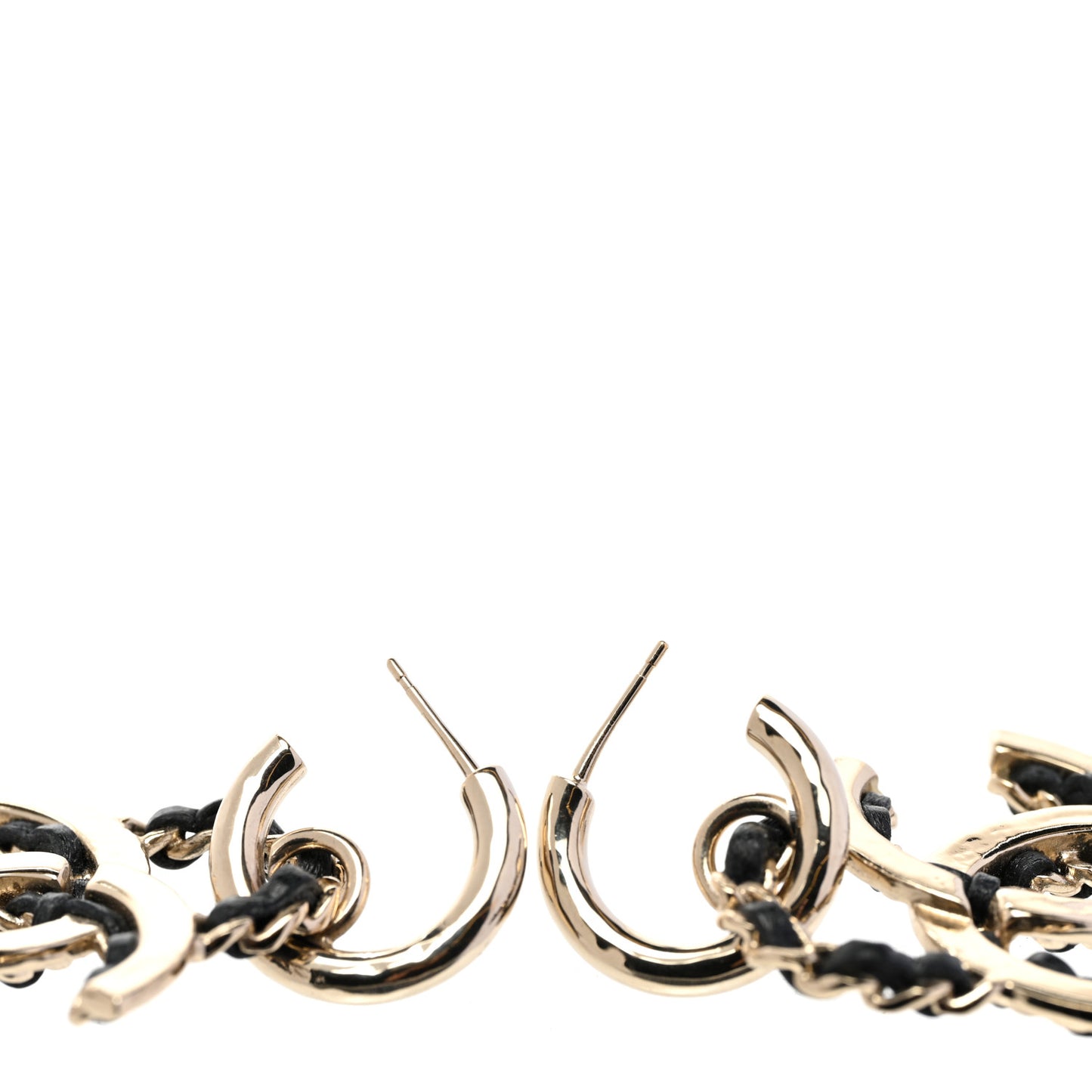 Lambskin Chain CC Drop Earrings Black Gold