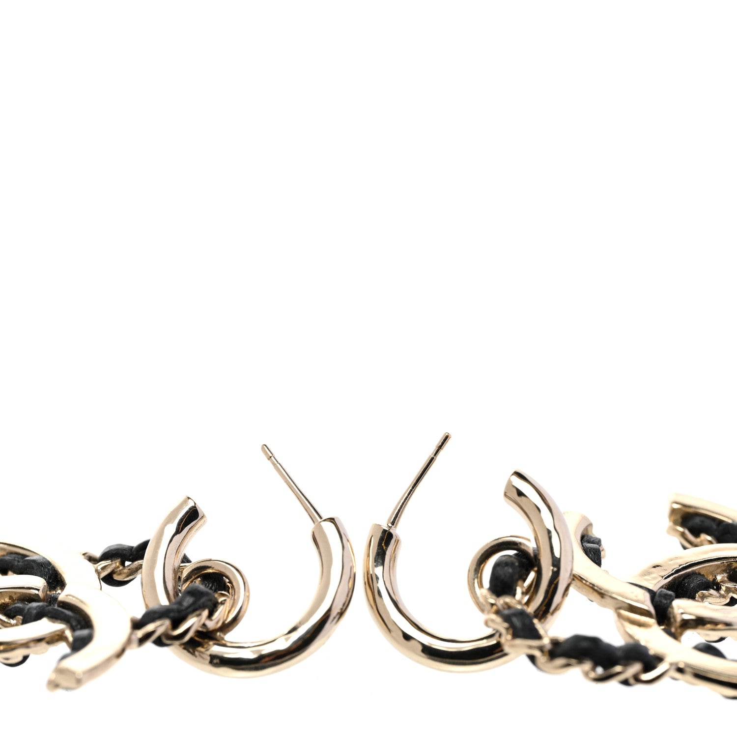 Chanel Lambskin Chain CC Drop Earrings Black Gold 3 of 4