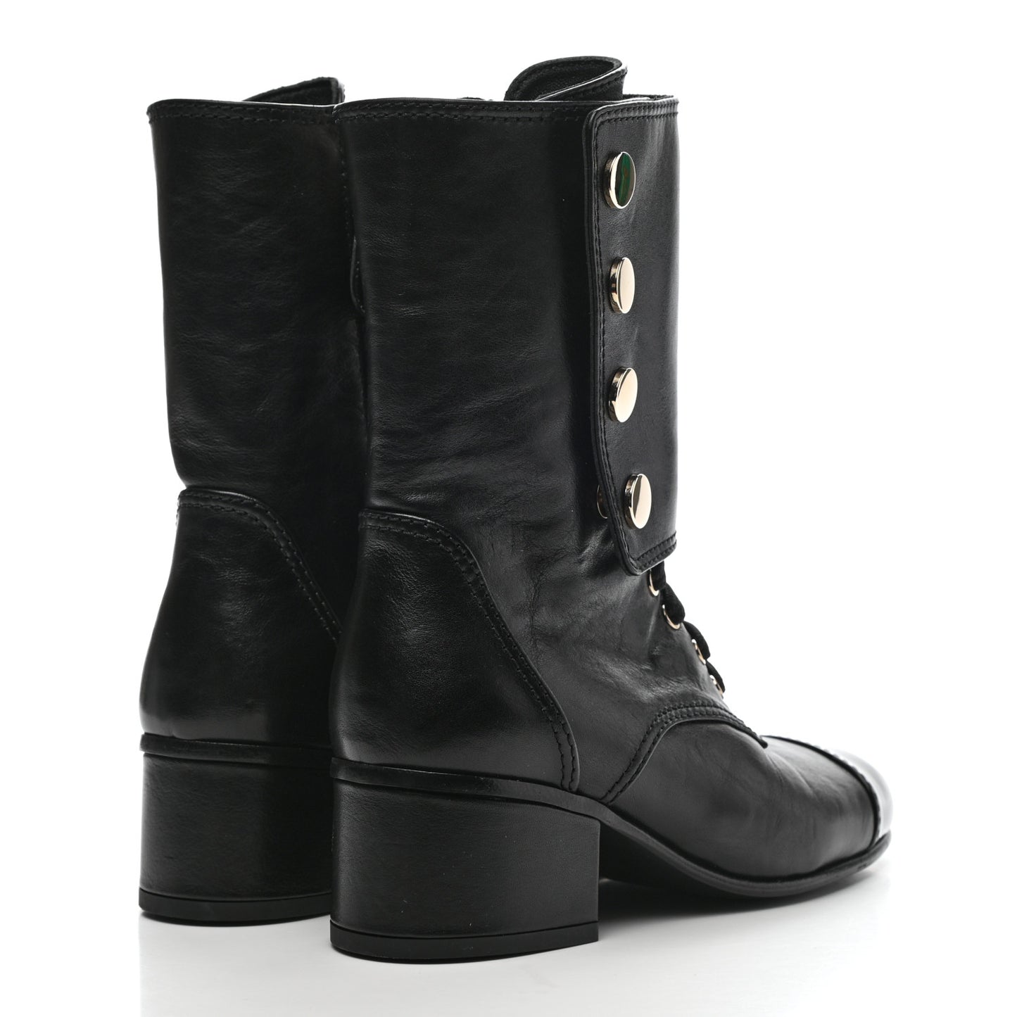Calfskin Patent Cap Toe CC Lace Up Boots 35 Black