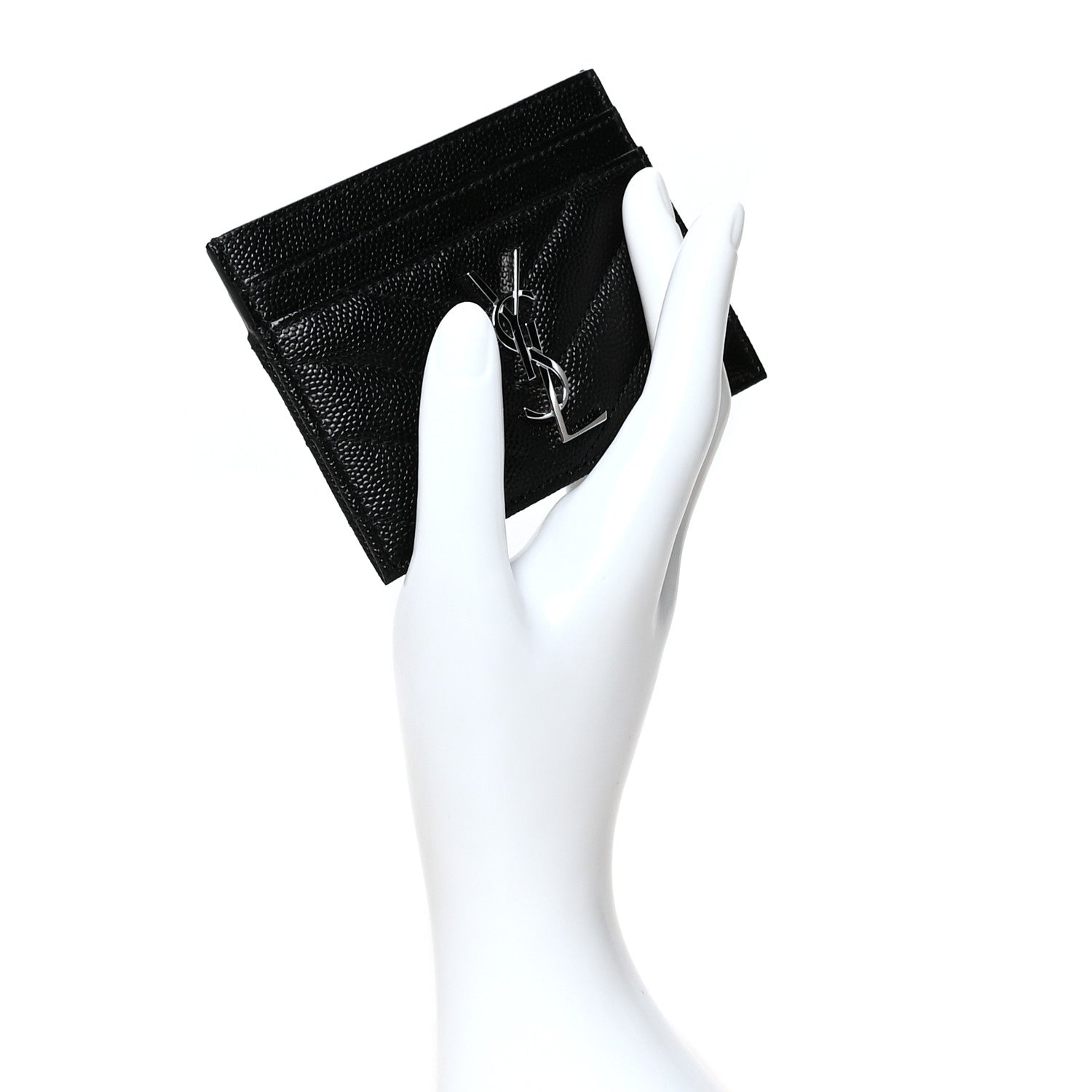 Saint Laurent Grain De Poudre Matelasse Chevron Monogram Credit Card Case Black 2 of 8