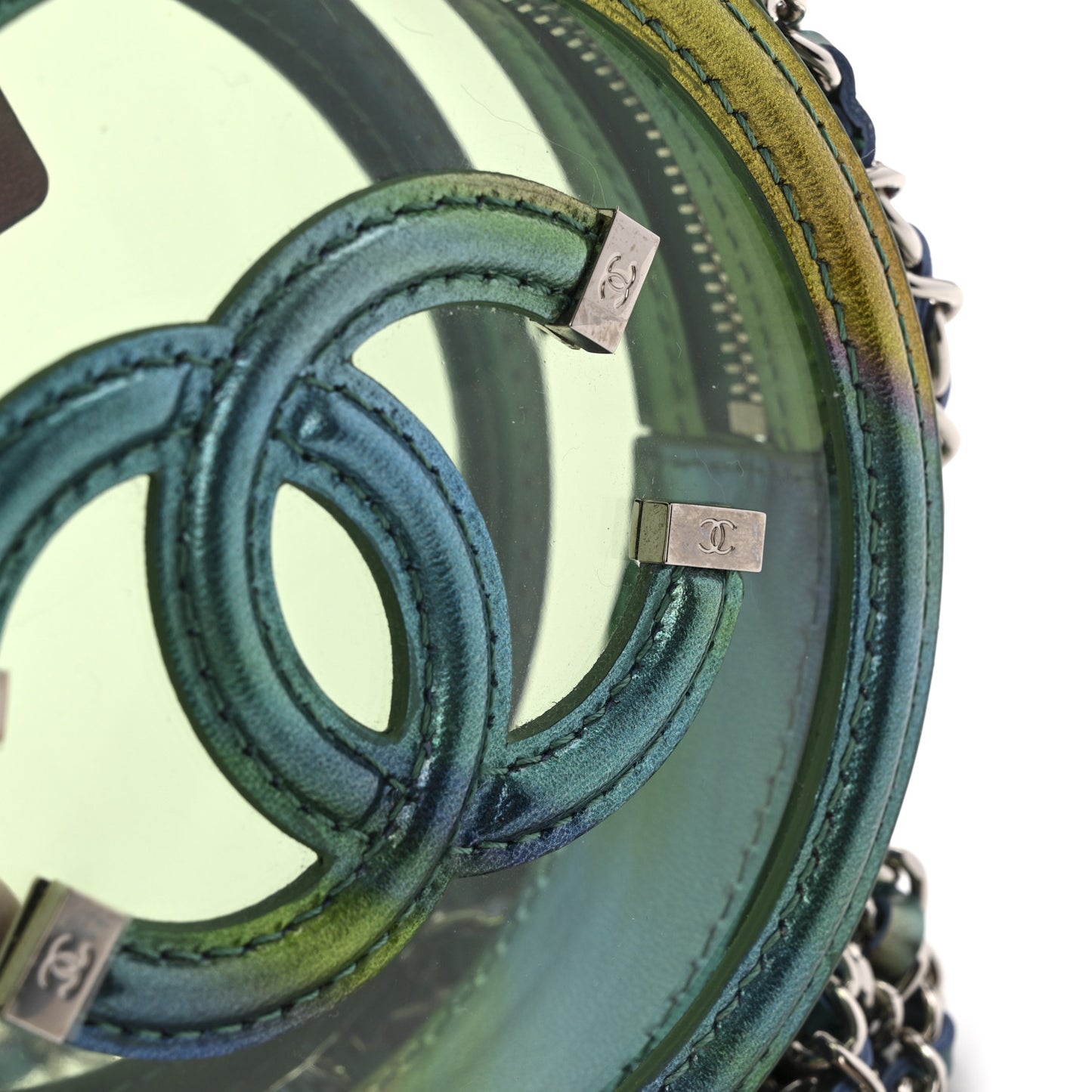 PVC Calfskin Lambskin Quilted Round Filigree Clutch With Chain Green