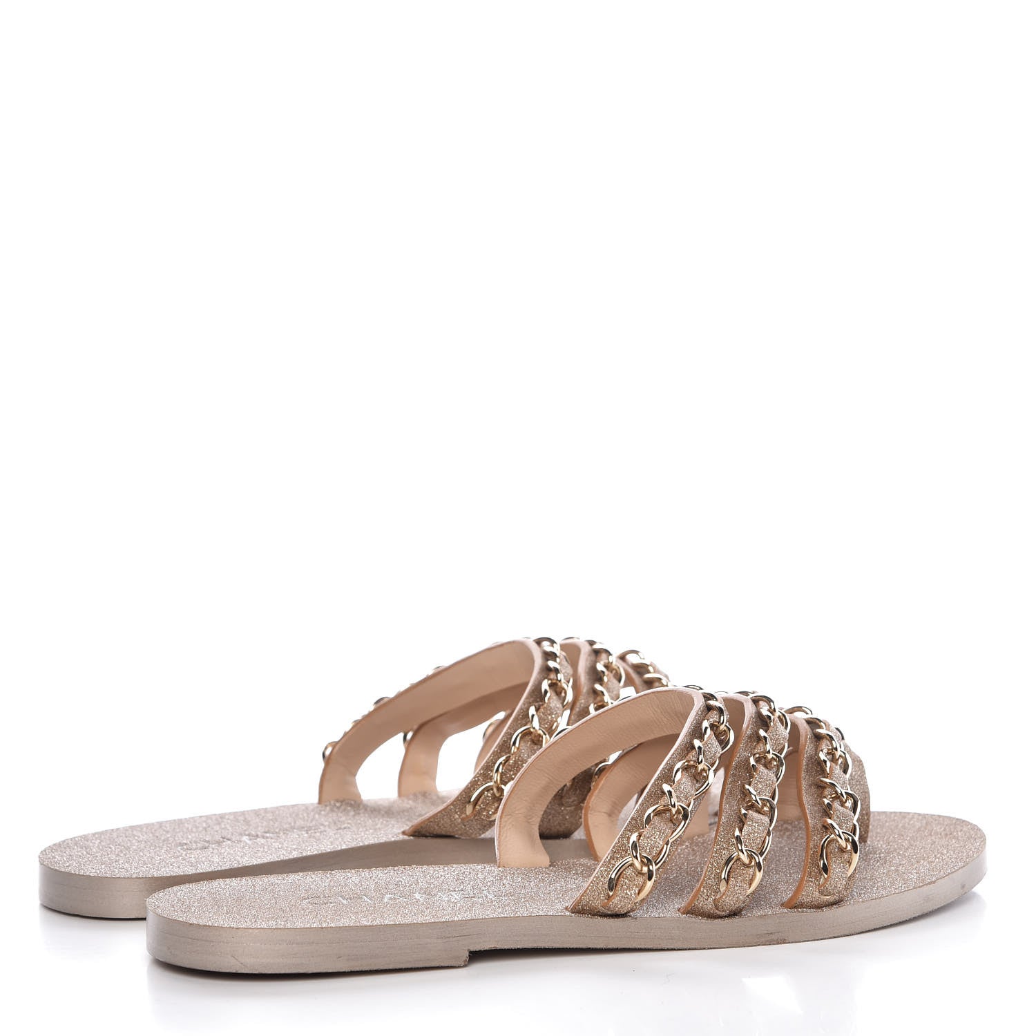 Chanel Glitter Calfskin Chain Slide Flat Sandals 37.5 Gold 4 of 7