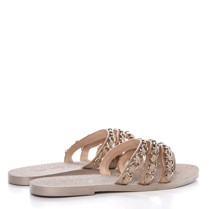 Chanel Glitter Calfskin Chain Slide Flat Sandals 37.5 Gold 4 of 7