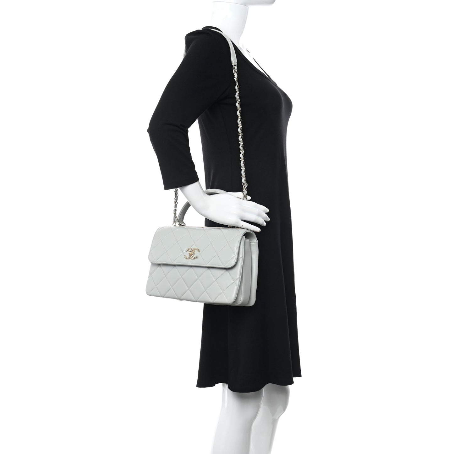 Lambskin Quilted Small Trendy CC Flap Dual Handle Bag Light Grey