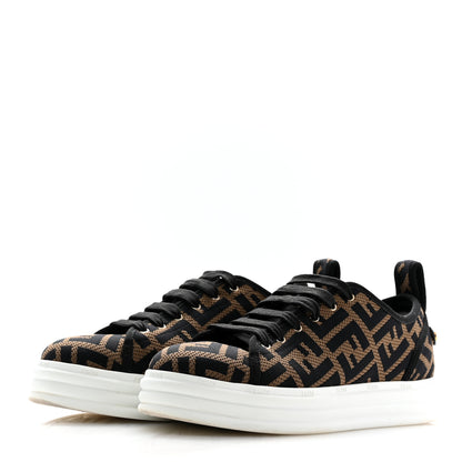 Fendi Fabric FF Micro-Perforated Rise Low Top Sneakers 38.5 Tobacco Black 4 of 10