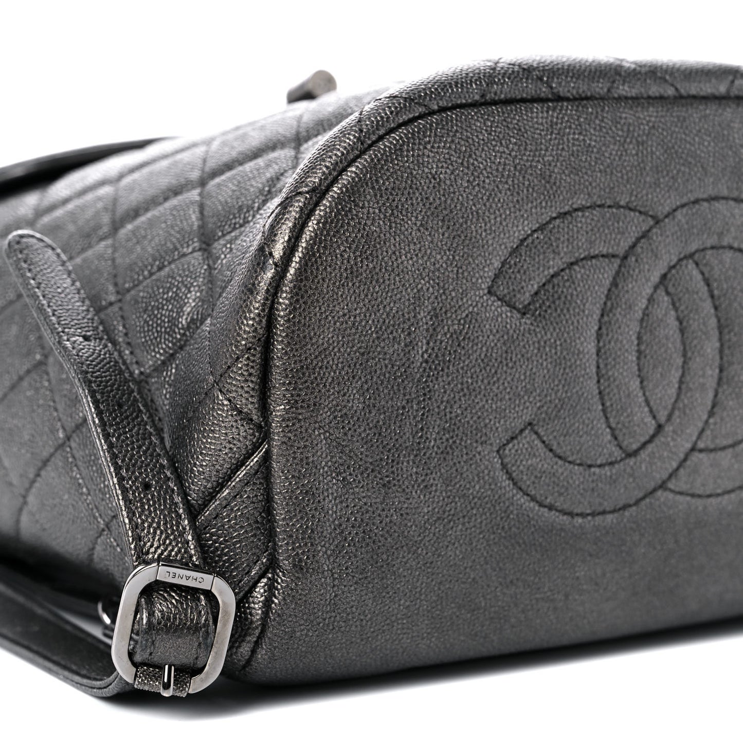 Metallic Caviar Quilted Filigree Backpack Dark Silver