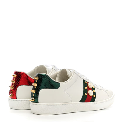 Gucci Calfskin Web Pearl Studded Womens Ace Sneakers 36.5 White 4 of 10