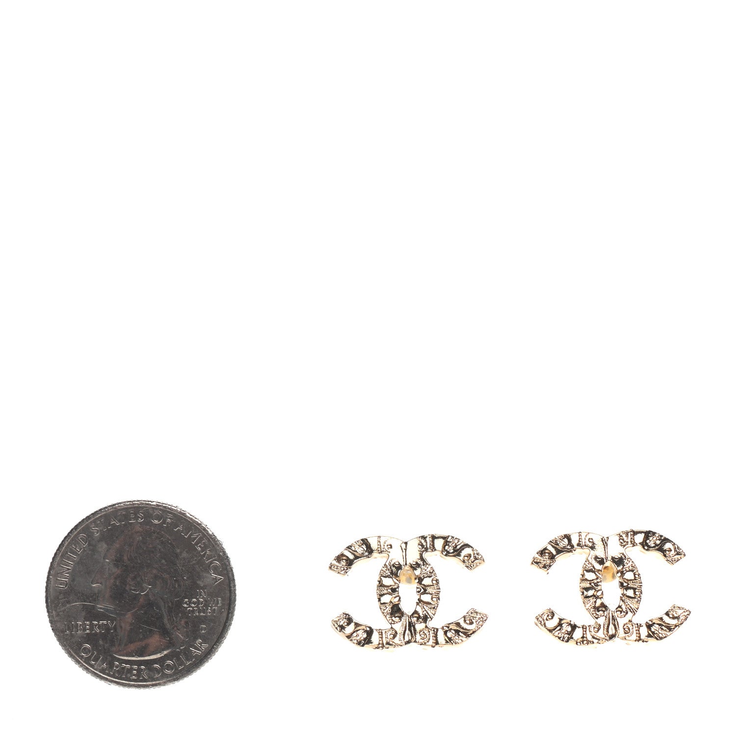Chanel Metal Textured CC Earrings Gold 2 of 4