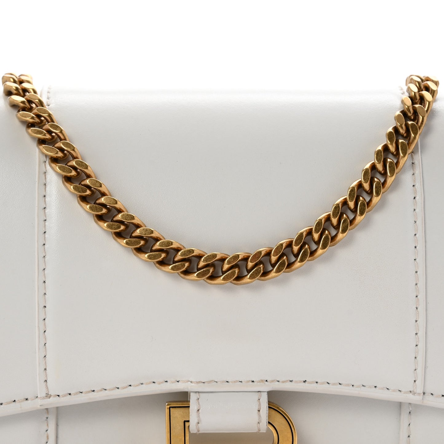 Shiny Box Calfskin Hourglass Chain Bag White