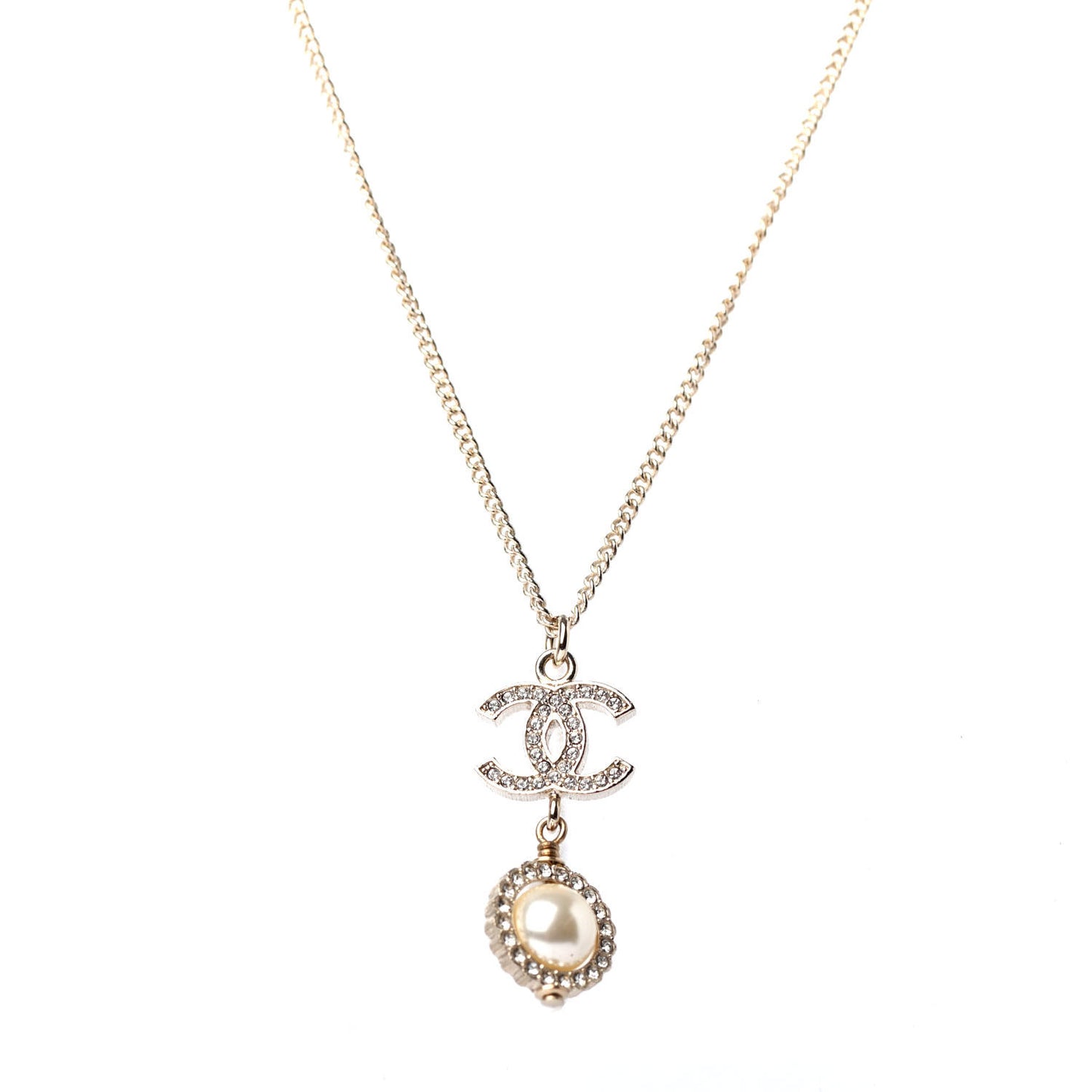 Crystal Pearl CC Lace Camellia Necklace Gold