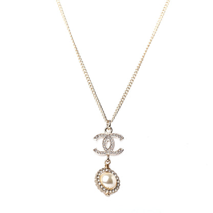 Chanel Crystal Pearl CC Lace Camellia Necklace Gold 1 of 4