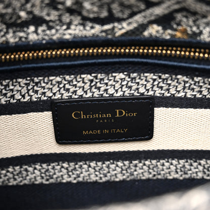 Christian Dior Canvas Toile De Jouy Reverse Embroidered Medium Lady D-Lite Navy 6 of 10