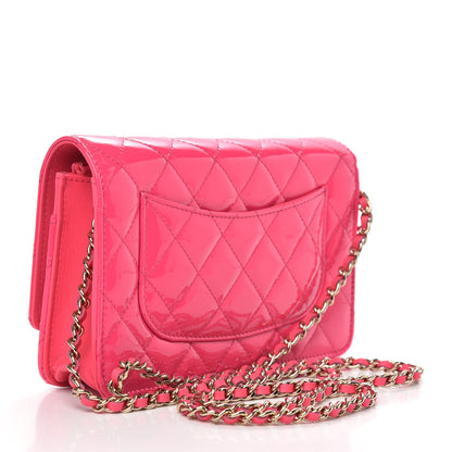 Chanel Patent Calfskin Quilted Wallet On Chain WOC Pink 3 of 11