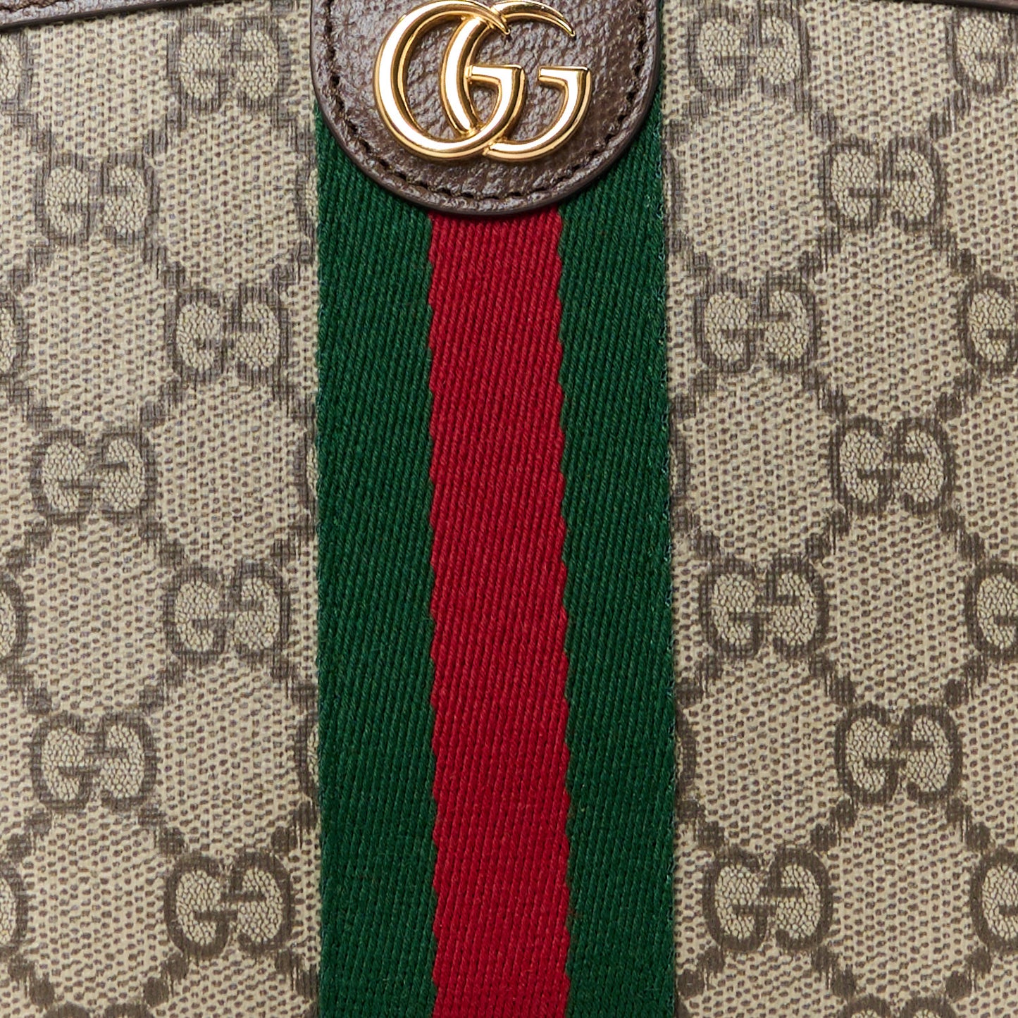GG Supreme Monogram Textured Calfskin Web Large Ophidia Cosmetic Case Beige Ebony New Acero