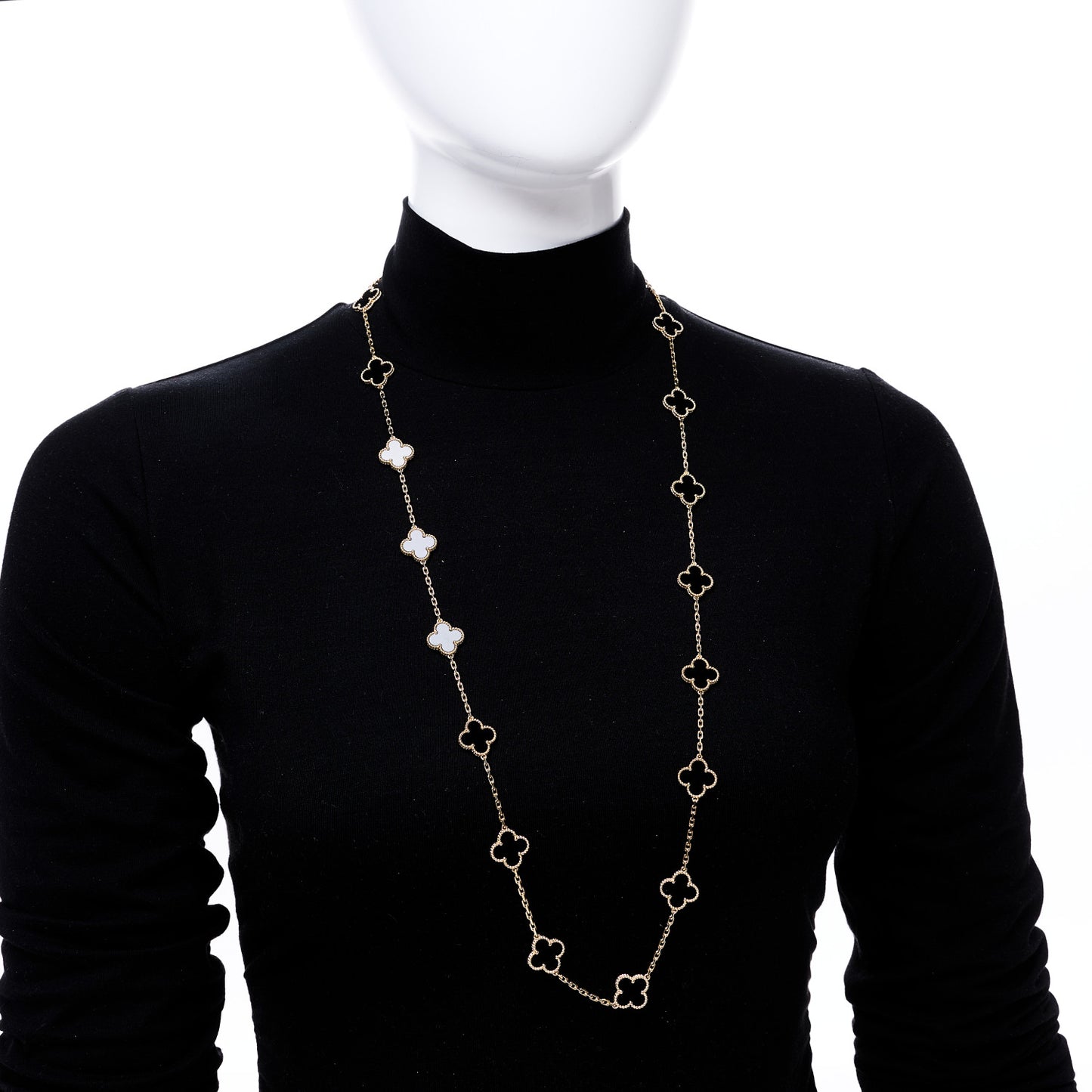 18K Yellow Gold Black Onyx 20 Motifs Vintage Alhambra Necklace