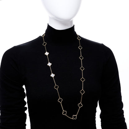 Van Cleef & Arpels 18K Yellow Gold Black Onyx 20 Motifs Vintage Alhambra Necklace 2 of 6