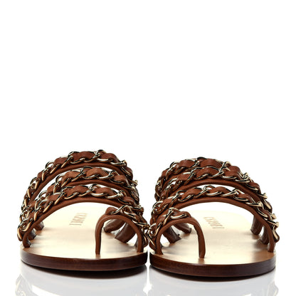 Chanel Calfskin Chain Thong Flat Sandals 38 Beige 2 of 7