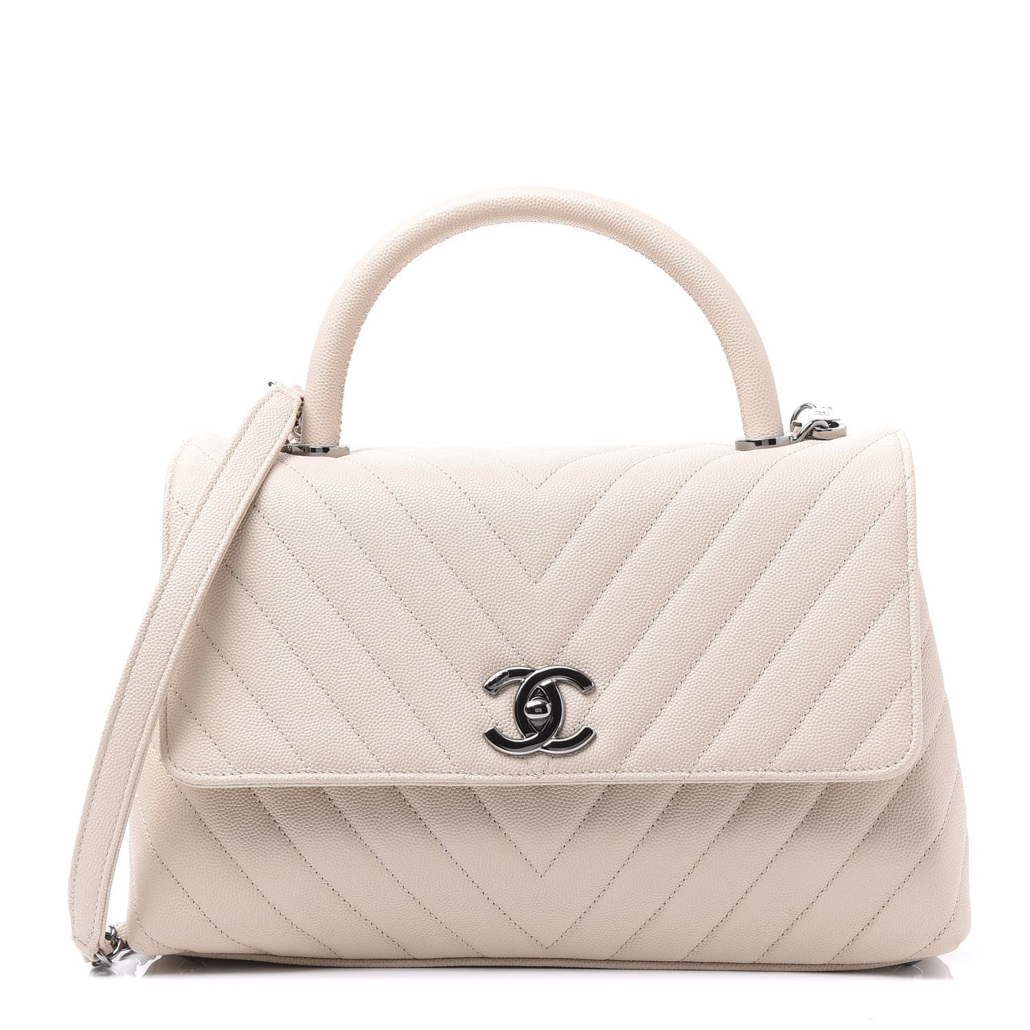 Chanel Caviar Chevron Quilted Small Coco Handle Flap Light Beige 1 of 10