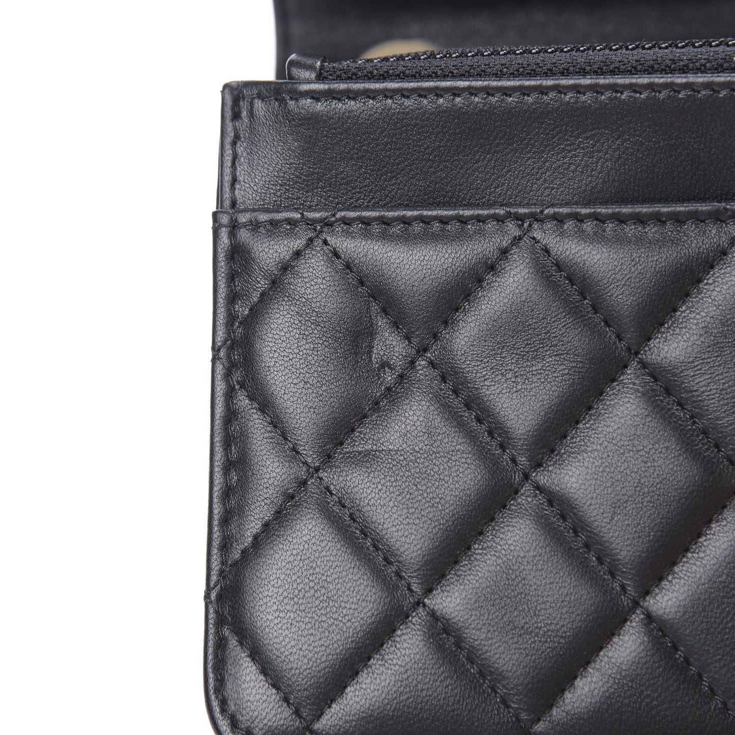 Lambskin Quilted Trendy CC Wallet On Chain WOC Black