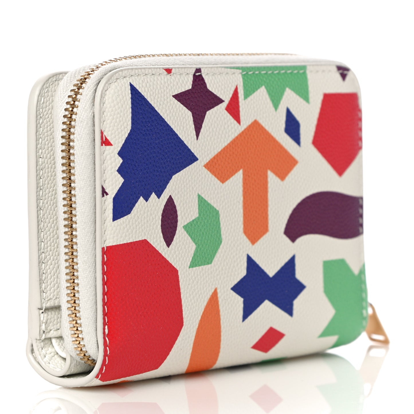 Grained Calfskin Paris Compact Zip Around Wallet White Multicolor