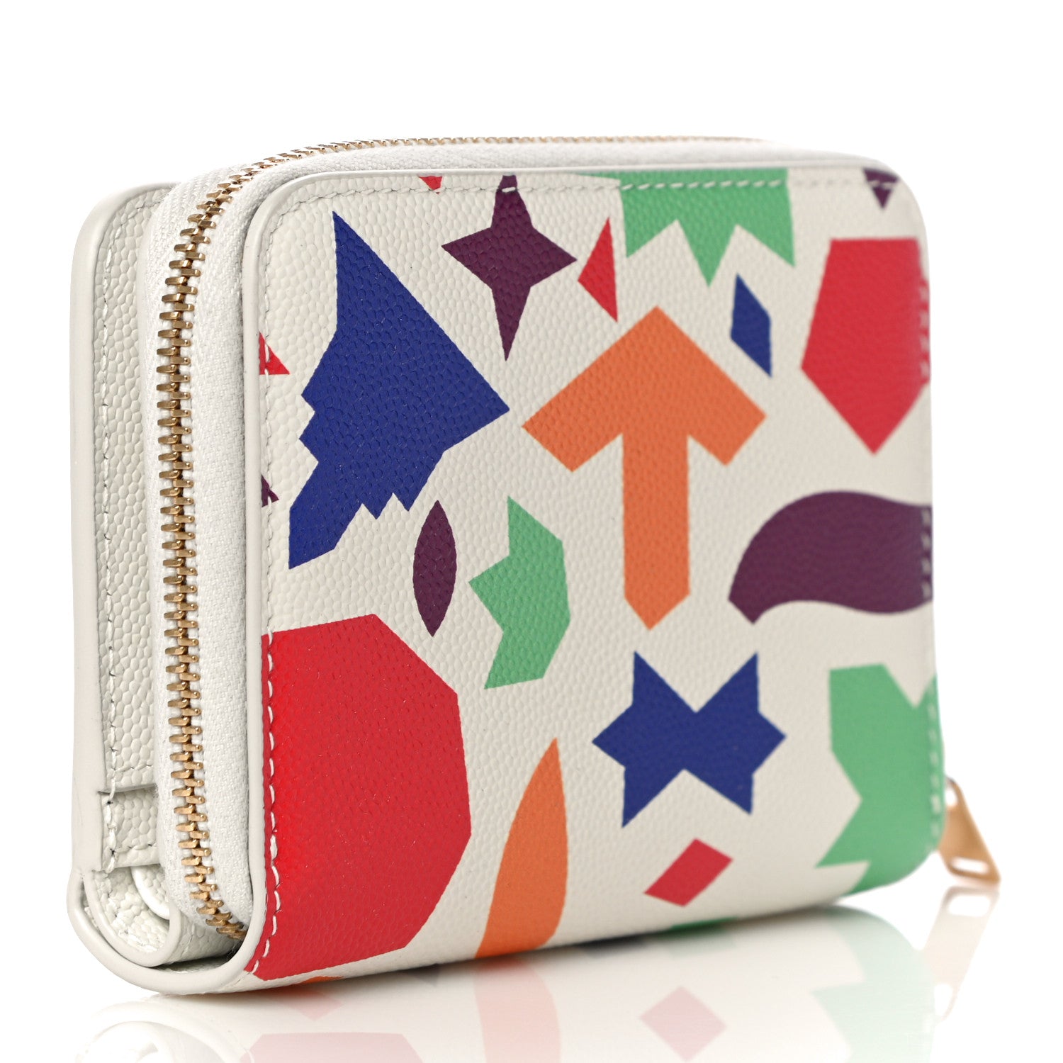 Saint Laurent Grained Calfskin Paris Compact Zip Around Wallet White Multicolor 3 of 10