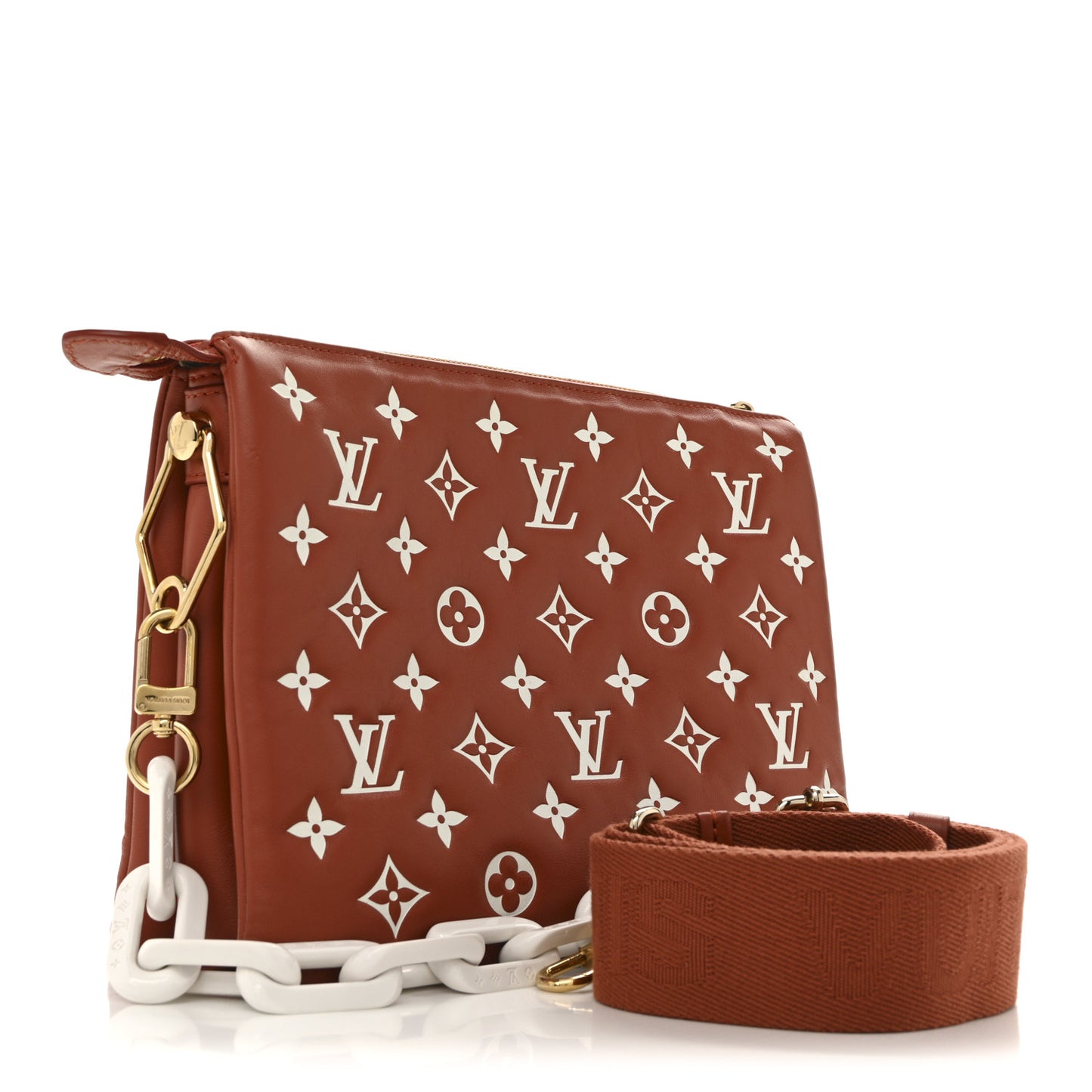 Lambskin Embossed Monogram Coussin PM Terracotta Brown