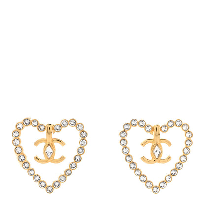 Chanel Crystal Heart CC Earrings Gold 1 of 4