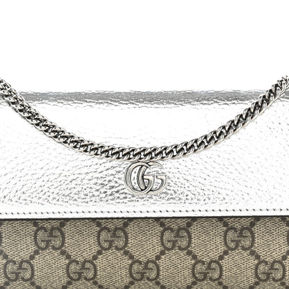 Gucci Metallic Calfskin GG Supreme Monogram Petite GG Marmont Wallet Chain Bag Silver Beige Ebony 8 of 12