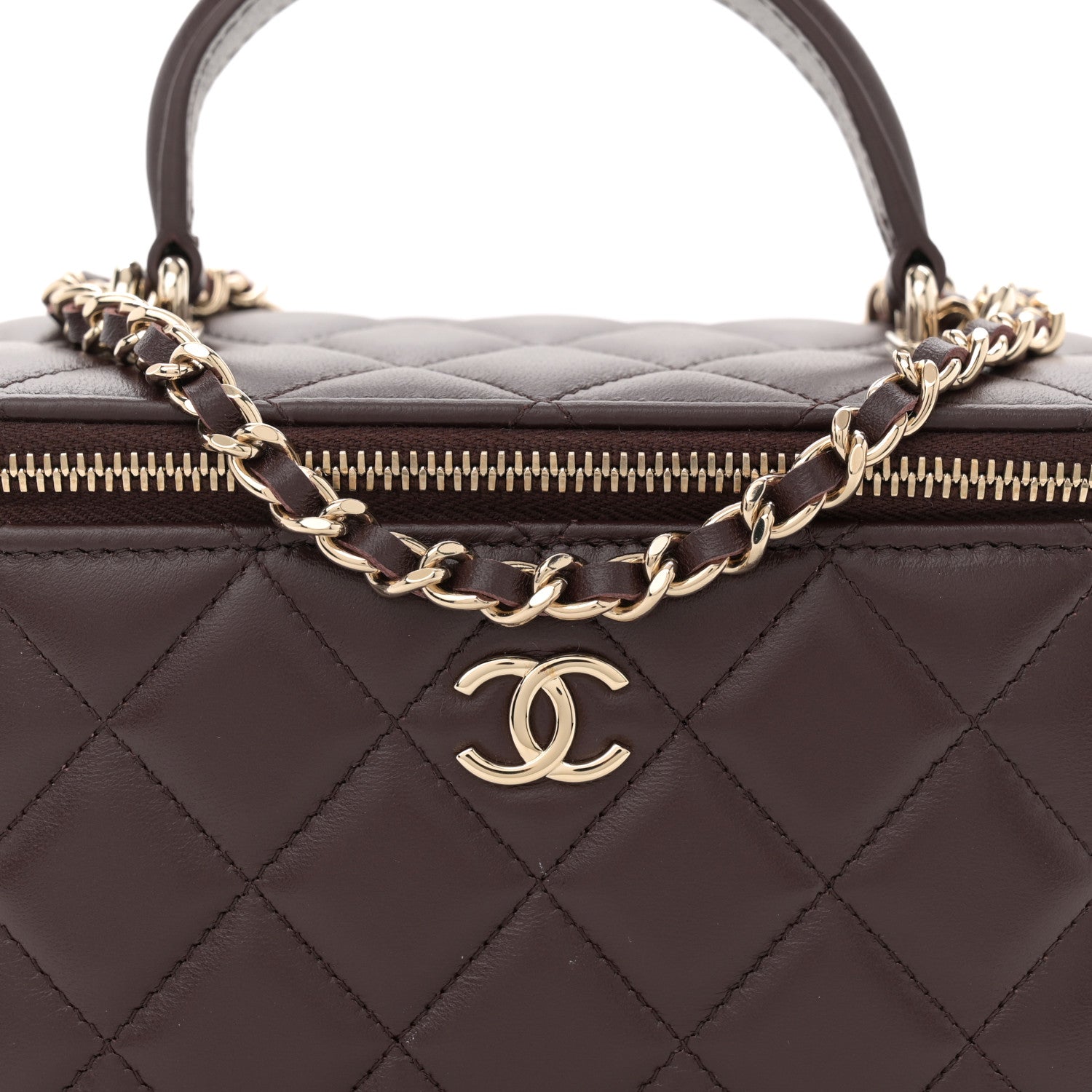 Chanel Lambskin Quilted Small Top Handle Vanity Case With Chain Dark Brown 7 of 9