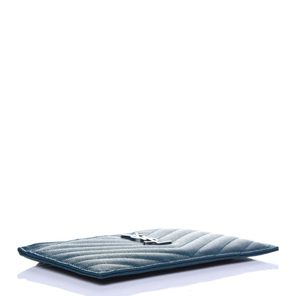 Saint Laurent Grain De Poudre Matelasse Chevron Monogram Bill Pouch Peacock Green 4 of 11