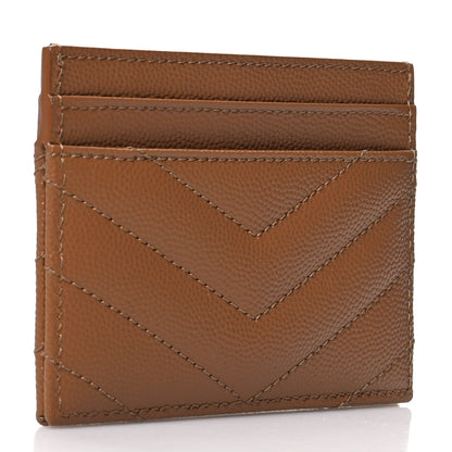 Saint Laurent Grain De Poudre Matelasse Chevron Monogram Credit Card Case Natural Dark 3 of 11