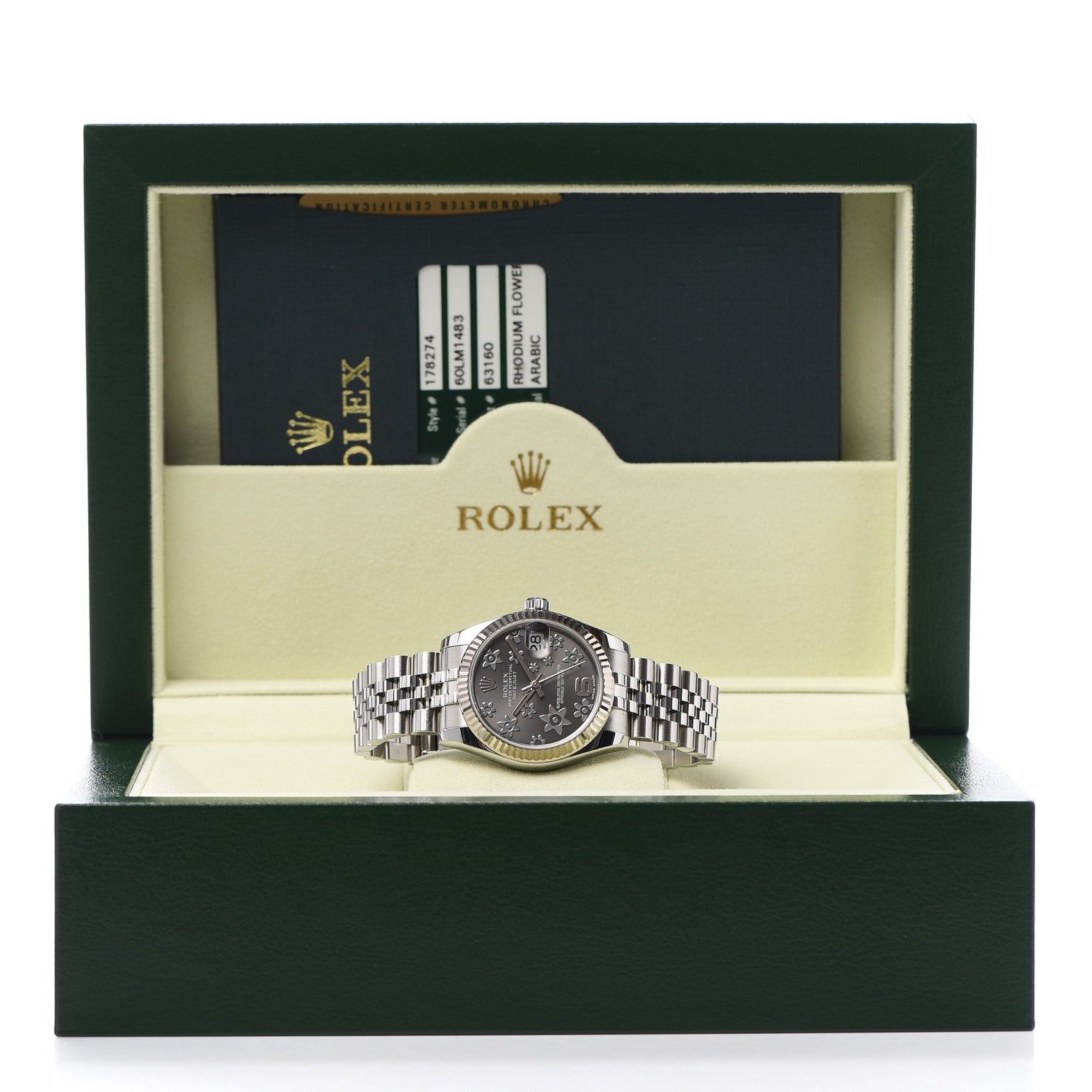 Rolex Stainless Steel 18K White Gold 31mm Oyster Perpetual Datejust Watch Dark Rhodium Floral 178274 6 of 6