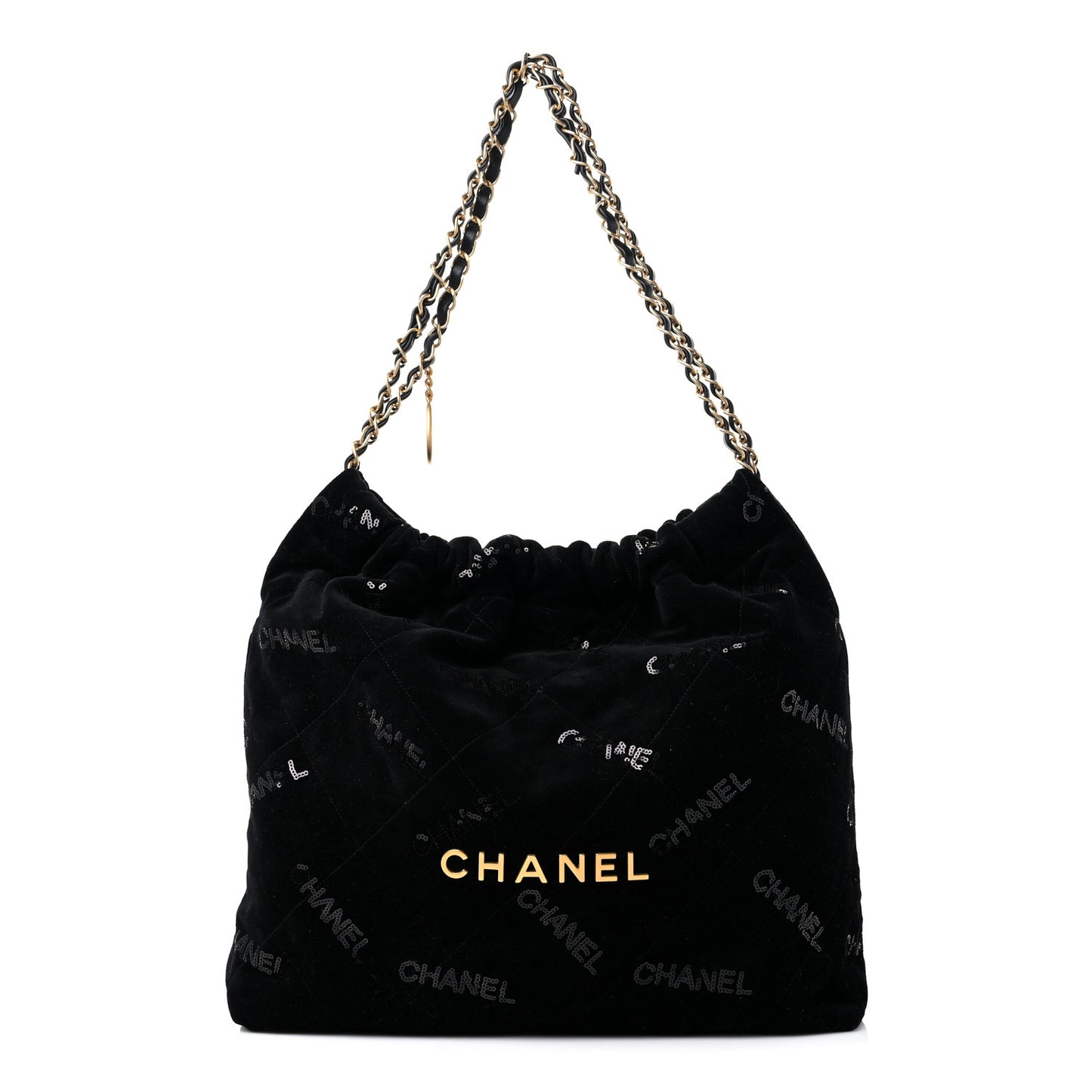 Velvet Sequin Quilted Chanel 22 Black