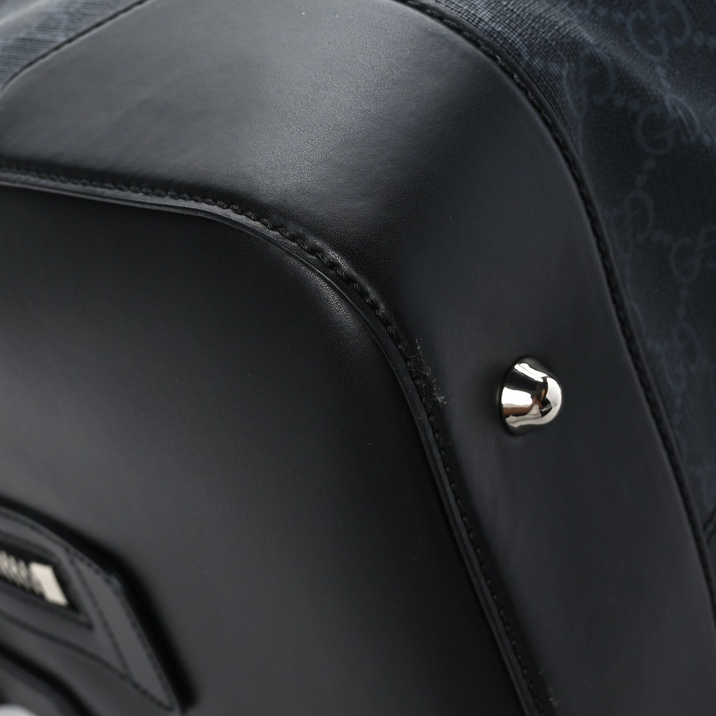 Soft GG Supreme Monogram Appia Calfskin Web Medium Carry On Duffle Bag Black Grey